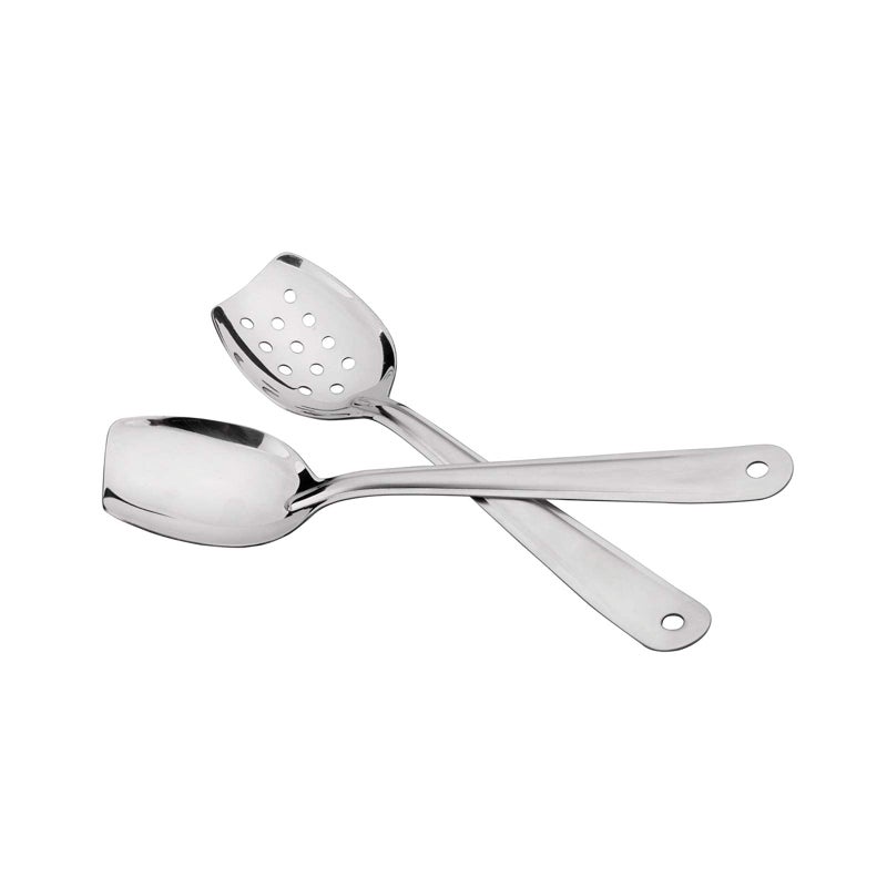 IMEEA Flat Bottom Serving Spoon 18/8 Stainless Steel Slotted Spoon 10-Inch Flat Edge Spoon Cooking Spoon, Set of 2 - Image 1